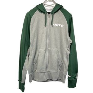 NIKE JETS NFL NEW YORK FOOTBALL THERMA FIT LOGO SWOOSH HOODIE ZIP GRAY GREEN XL